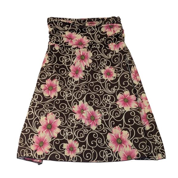 Vintage Y2K Floral A-Line Skirt Brown Pink Swirl 2000s Indie Boho Fairycore - Picture 12 of 12